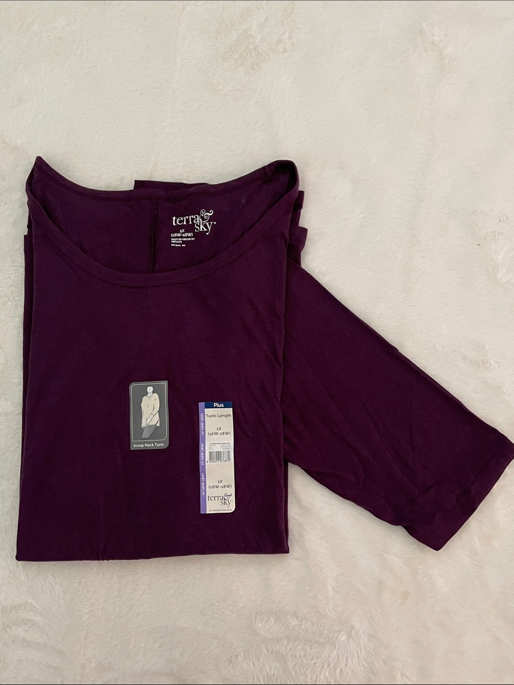 Terra & Sky Womens Plum quarter  Sleeve Scoop Neck Top  SZ 1X  NWT